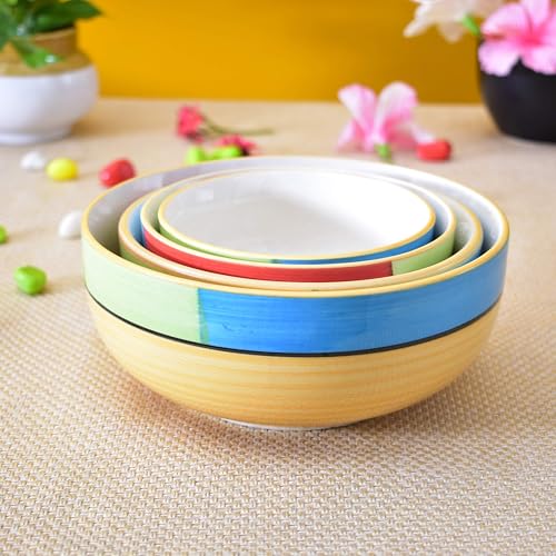 Image of Ceramic Mixing Bowl Set - 4 Pieces (1500ml, 800ml, 600ml, 400ml), Yellow - Durable, Microwave & Dishwasher Safe - Ideal for Mixing, Serving & Storage