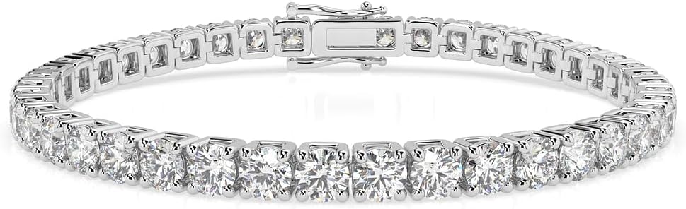 Moissanite Tennis Bracelet for Women and Men, 18K White Gold Plated Sterling Silver Bracelet, 2mm-5mm Lab Created Simulated Diamond Bracelets for Brides/Birthday/Valentine's Day Gift (7 Inches)