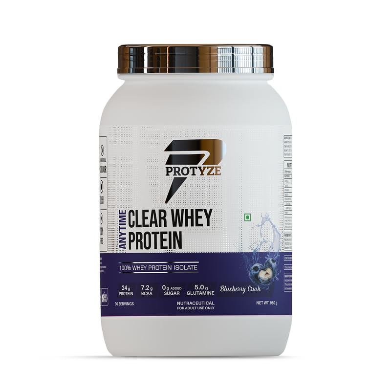 Image of Anytime Clear Whey Protein Isolate 960gm | 24g Protein Per Scoop | Blueberry Crush, 30 Servings | ISO & HACCP Certified | Lean Muscle Growth, Easy Digestion & Refreshing