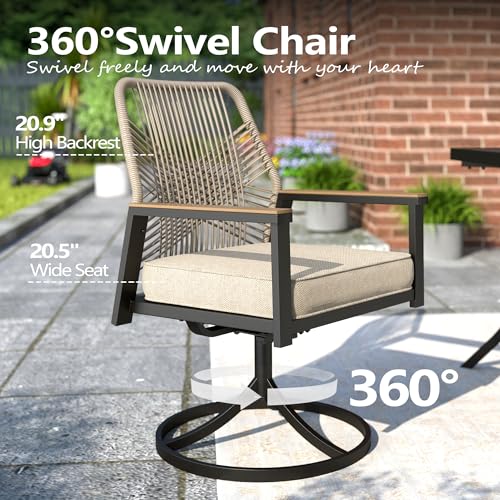 Image of MIXPATIO 9 Pieces Outdoor Patio Dining Set, Rectangular Metal Patio Table with Umbrella Hole, 2 Swivel and 6 Fixed Chairs with 3.2 inch Cushion for Yard, Porch, Beige