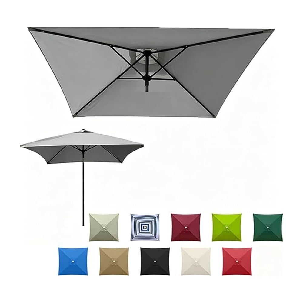 4/8 Ribs Square Outdoor Umbrella Replacement Canopy, 6.5/8.2/9.8ft Patio Parasol Top Cover, Replacement Fabric Backyard Yard Table Umbrella Cloth(Gray,2.5x2.5m/8.2x8.2ft)