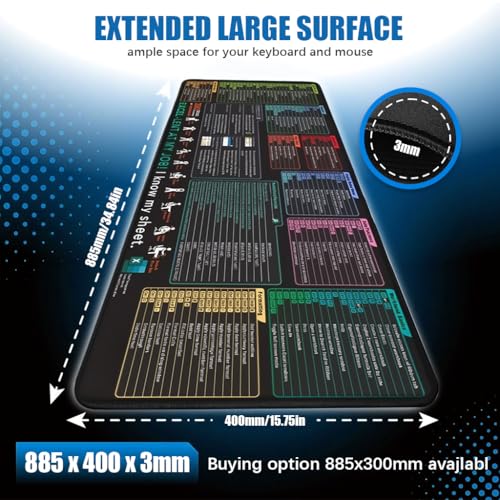 Image of ZORBES Excel Shortcut Keys Mouse Pad, Extended Size Cheat Sheet Gaming Mousepad PC Office Spreadsheet Keyboard Mat Non-Slip Stitched Edge Rubber Base Computer LaptopKeyboard Mouse Pad, 40x90x0.3cm