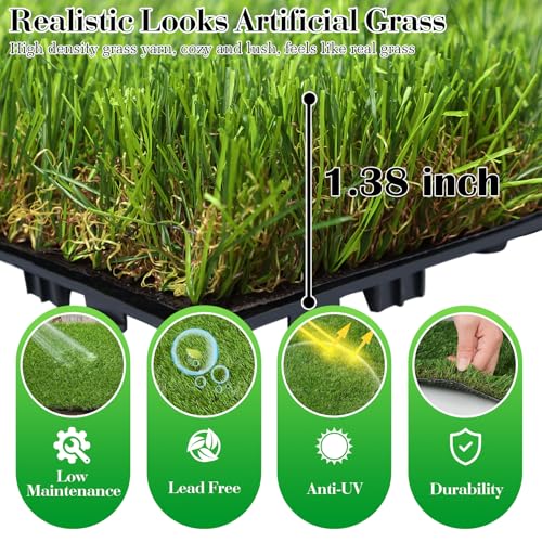XLX TURF Interlocking Fake Grass Tiles for Dogs Potty Training- 12" x 12" Pet Artificial Grass Squares with Drainage, 6 Pack - Thumbnail 2