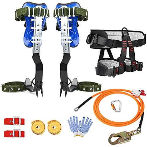 Tree Climbing Spike, Climbing Gear Step with Wire-Core Flip Line Kit and Climbing Seat Belt, Adjustable Tree Climbing Gear for Outdoor Jungle Survival Fruit Picking Cover