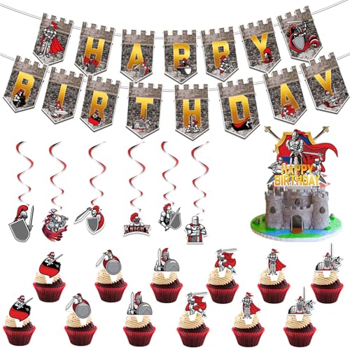 FAINCA 26 Pièces Medieval Knight Accessories Coloré Anniversaire Chevalier Autocollant Joyeux Anniversaire Decoration Château Couronne Décorations Fête pour Enfants Utile pour Noël Halloween