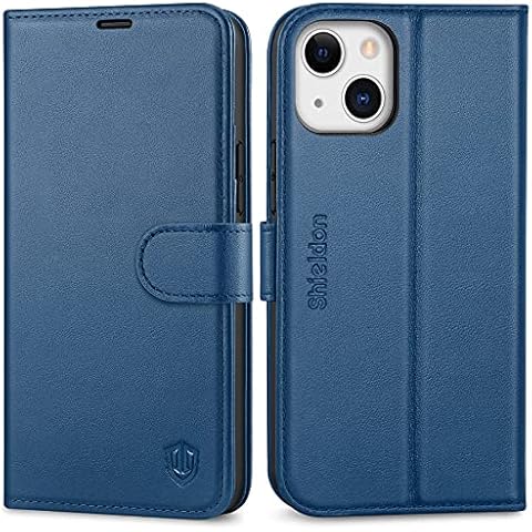 SHIELDON Case for iPhone 13 Mini, Genuine Leather Wallet Case with RFID Blocking Card Holder Magnetic Clasp Stand Function TPU Shell Folio Cover Compatible with iPhone 13 Mini 5.4" 2021, Royal Blue Cover