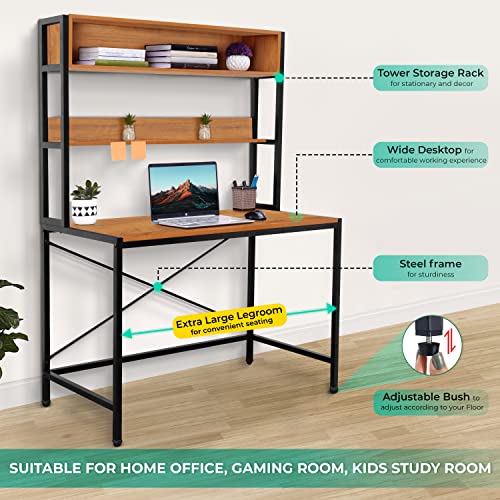 Image of ABOUT SPACE 3 Tier Wooden Office Table with Storage - Office Desk-Computer Table for Gaming, Laptop,PC-Engineering Wood Study Table for Home, Office (L 115 x B 60 x H 157 cm- Wood Colour)