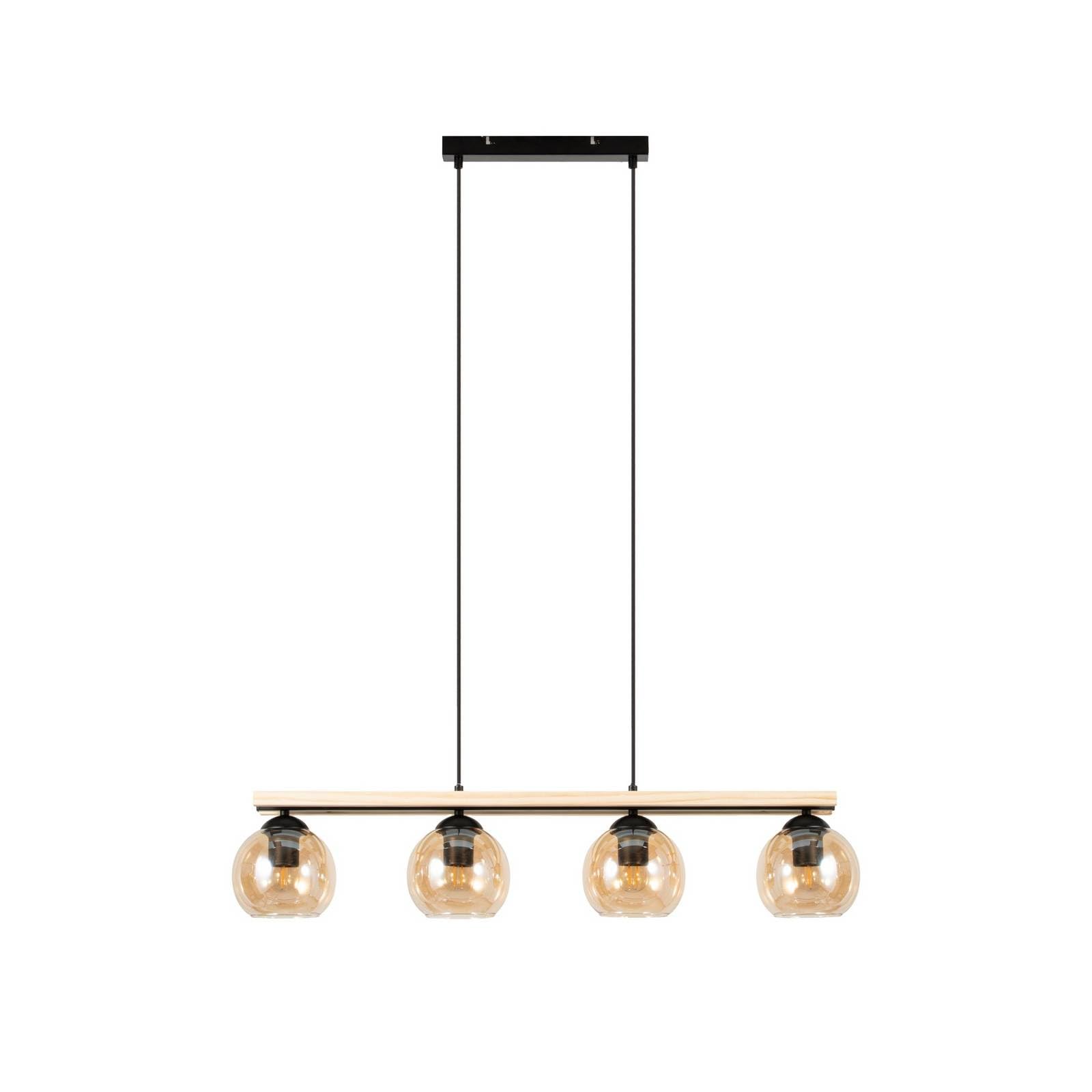 Lindby Hanging Light Enrique, Amber, 4-Bulb, Glass, Wood, E27