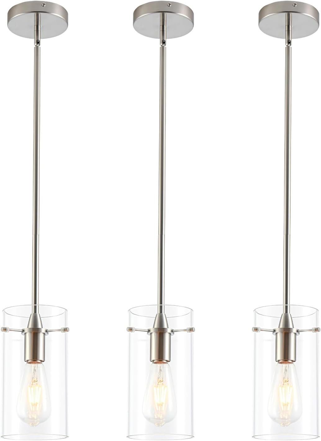 2 Pack Pendant Lights Kitchen Island, Adjustable Hanging Glass Pendant Light Fixtures, Brushed Nickel Pendant Lights Kitchen Island, Modern Kitchen Pendant Lighting Over Island