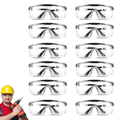 Surlunettes de Sécurité 12 PièCes Lunette de Protection Travail - Contre Gouttelettes Lunettes Anti-PoussièRe - Branches Réglables Pour Un Usage Quotidien, Bricolage, Laboratoire, Soudage, Meulage