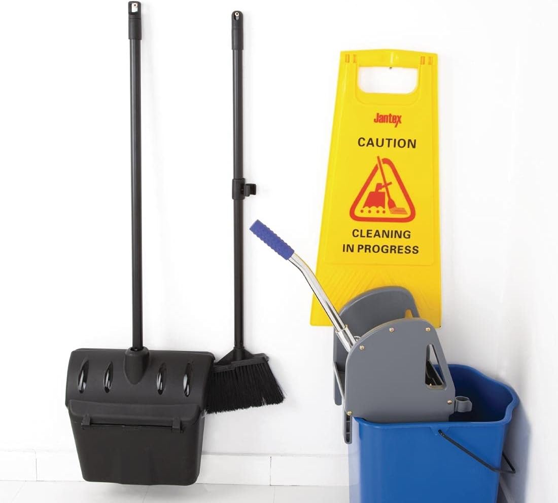 Jantex Lobby Dustpan and Broom stored on a wall
