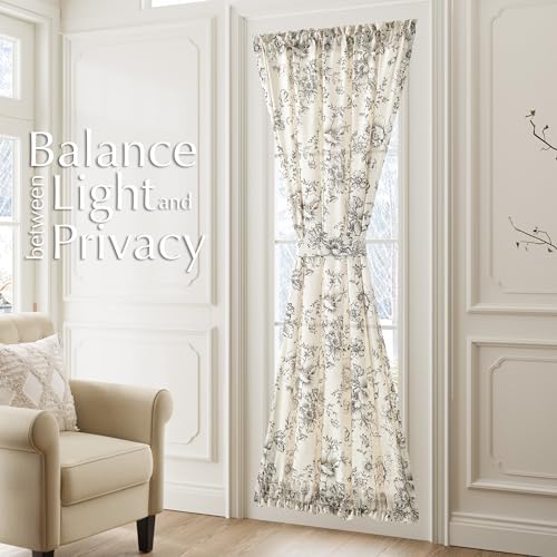 jinchan Floral French Door Curtain Farmhouse Linen for Sliding Glass Door 72 Inches 1 Panel with Tieback Light Filtering Curtain for Window Patio Rod Pocket Black on Linen by jinchan - Used condition - Image 9