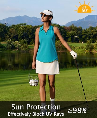 Image of PINSPARK Womens Golf Shirt UPF 50+ Sleeveless Collared Shirts Quick Dry Tennis Polo V-Neck Racerback Athletic Workout Tank