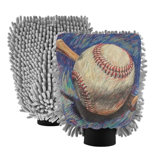 ALAZA Baseball Bat Car Wash Mitt Scratch Free, 2 Pack Absorbent Microfiber/Chenille Washing & Drying Mitts, L