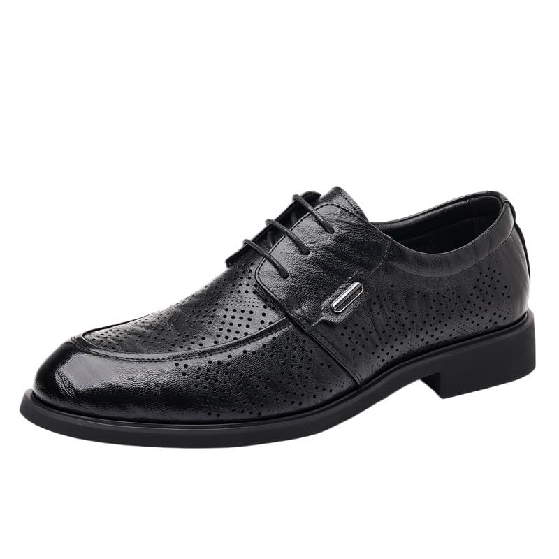 Men's Breathable Lace Up Oxford Dress Shoes - Round Toe Solid Color PU Leather Formal Shoes with Non-Slip Rubber Sole for Wedding Tuxedo