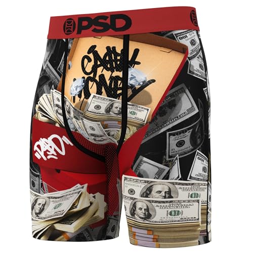 PSD Men's Money Verbiage Boxer Briefs - 7 Inch Inseam Breathable and Supportive Men's Underwear with Moisture-Wicking Fabric