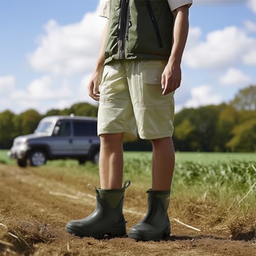 HISEA Mens Mud Boots Short Garden Shoes Ankle Hight Waterproof Neoprene Rubber Rain Boots3