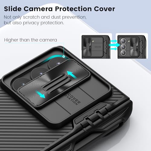 Image of Nillkin Samsung Galaxy Z Fold 6 Case with S Pen Holder & Hinge Protection [Metal Kickstand] [Slide Camera Cover] CamShield Pro Slim Protective Case for Galaxy Z Fold 6 5G (Deep Black)