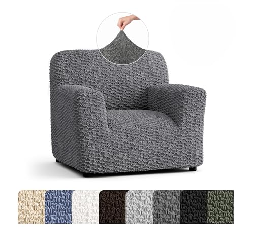PAULTO BY GA.I.CO. Stretch Sofa Slipcovers – Soft Elastic Fabric Couch Cover for Armchair Loveseat 3-Seater & 4-Seater Sofa Cover – Non-Slip Furniture Protector Washable - Dark Grey (21"-39" Wide)