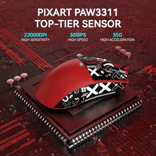 Image of ATTACK SHARK X11 Wireless Gaming Mouse, PAW3311 Sensor, Lightweight, RGB Charging Dock, 22,000 DPI, Tri-Mode Connectivity, 5 Programmable Buttons, Grip Tape Included - Red