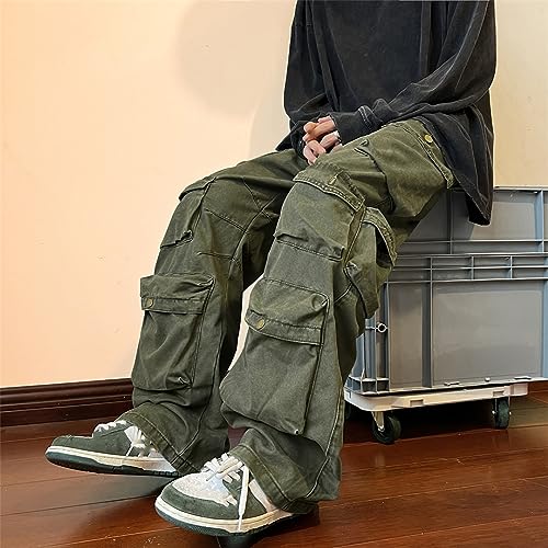 Multi-Pocket Overalls Harajuku Men's Retro Loose Wide-Leg Pants Street Casual Hip-Hop Straight High Waist Mop Pants3