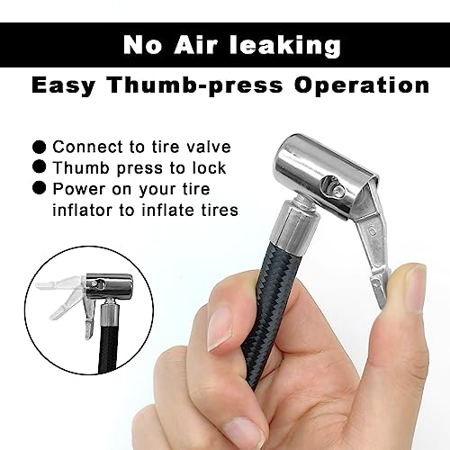 Image of 9.2-inch tire inflation hose adapter, for rotary to locking connection, rubber hose and standard tire valve fine thread, tire inflation pump hose adapter