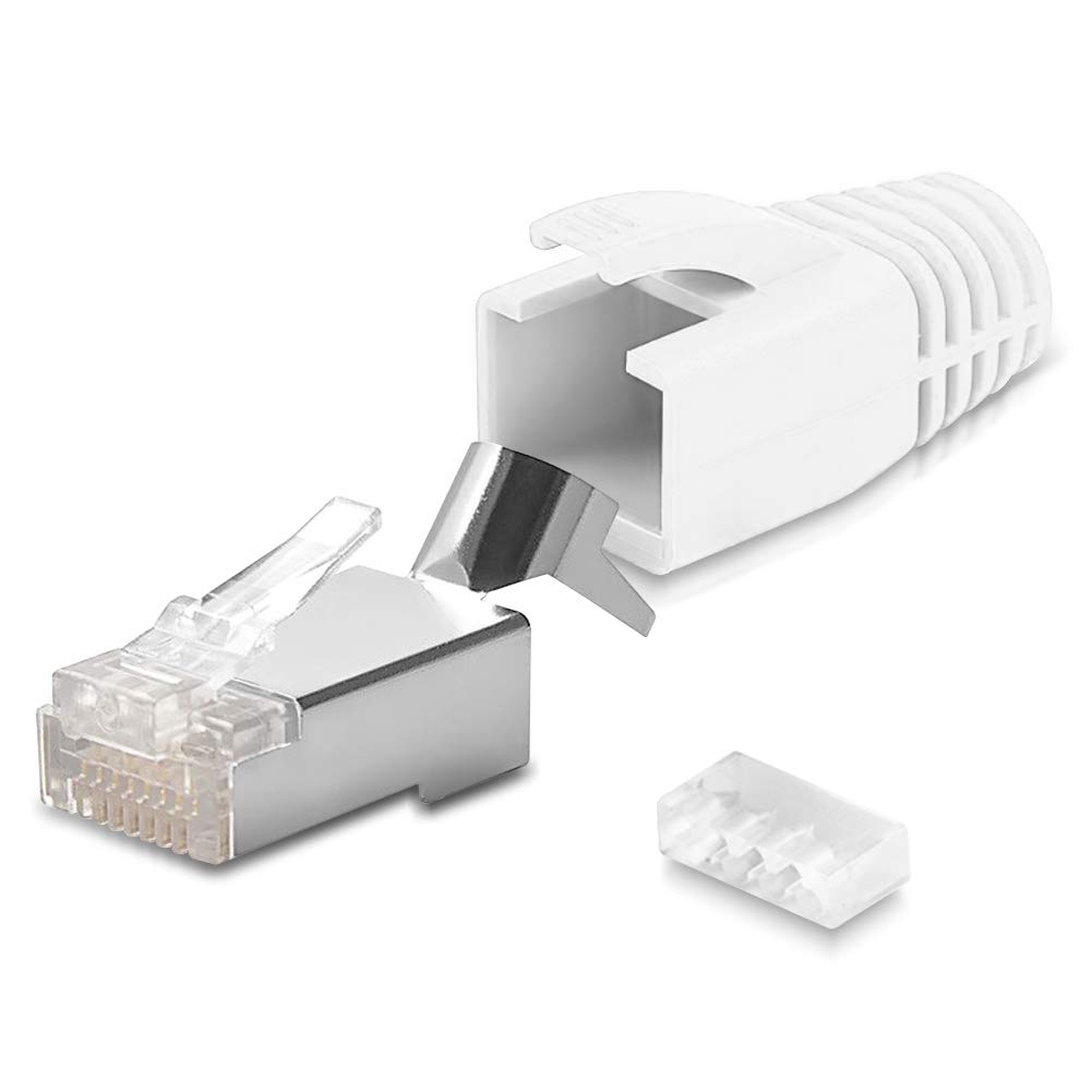 Netzwerkstecker Netzwerk DSL Stecker CAT7 CAT7A CAT6 CAT6A CAT5 RJ45 DSL LAN vergoldete Kontakte Knickschutz, Farbe:Weiss, Stückzahl:100 Stück