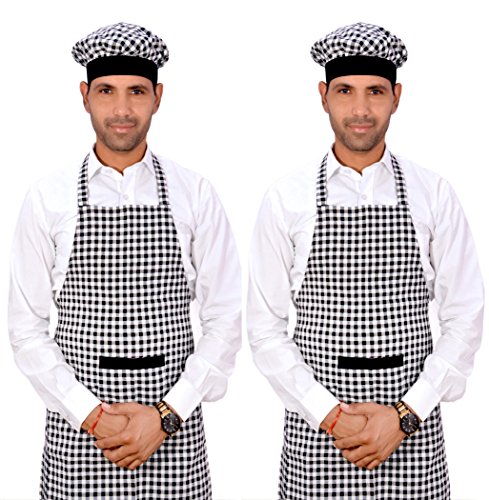 Image of Switchon Checkered Cotton Kitchen Cooking Apron with Chef Hat - Pack of 2 | Multi-Purpose Chef & Waiter Apron for Men & Women | Home, Hotels, Restaurants & Cafes | Proudly Made in India