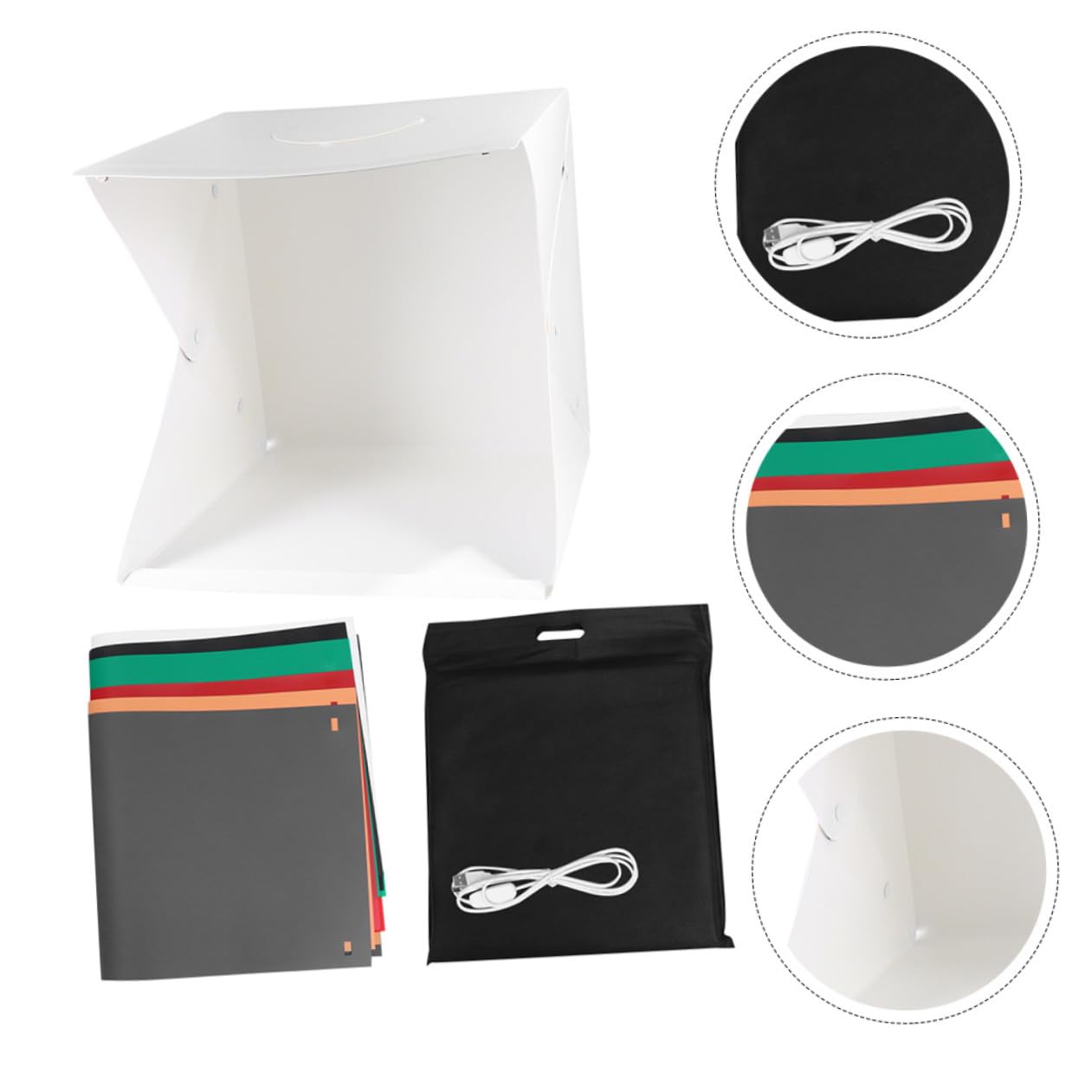Tente de Photo Portable 40cm Lumière LED Intégrée, Fond Blanc en PVC et Polyester, Mini Boîte Photo pour Gadgets et Chaussures