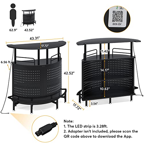 Tribesigns Smart Bar Unit With Led Lights, 3-Tier Liquor Bar Table With Wine Glasses Holder And Storage Shelves, Wine Bar Cabinet With Metal Mesh & Footrest Mini Bar Buffet Sideboard For Home Kitchen #TOP1