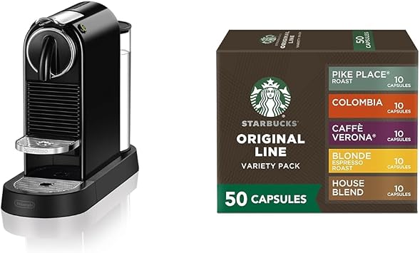 Nespresso CitiZ Espresso Machine by De'Longhi, Limousine Black + Starbucks Capsules, Original Line