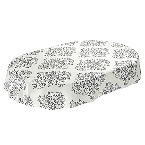 ANRO Oilcloth Oilcloth Tablecloth Vines Beige Cream Oval 200 x 140 cm, Beige/Cream, 78.7 x 55.1 inch (Oval)