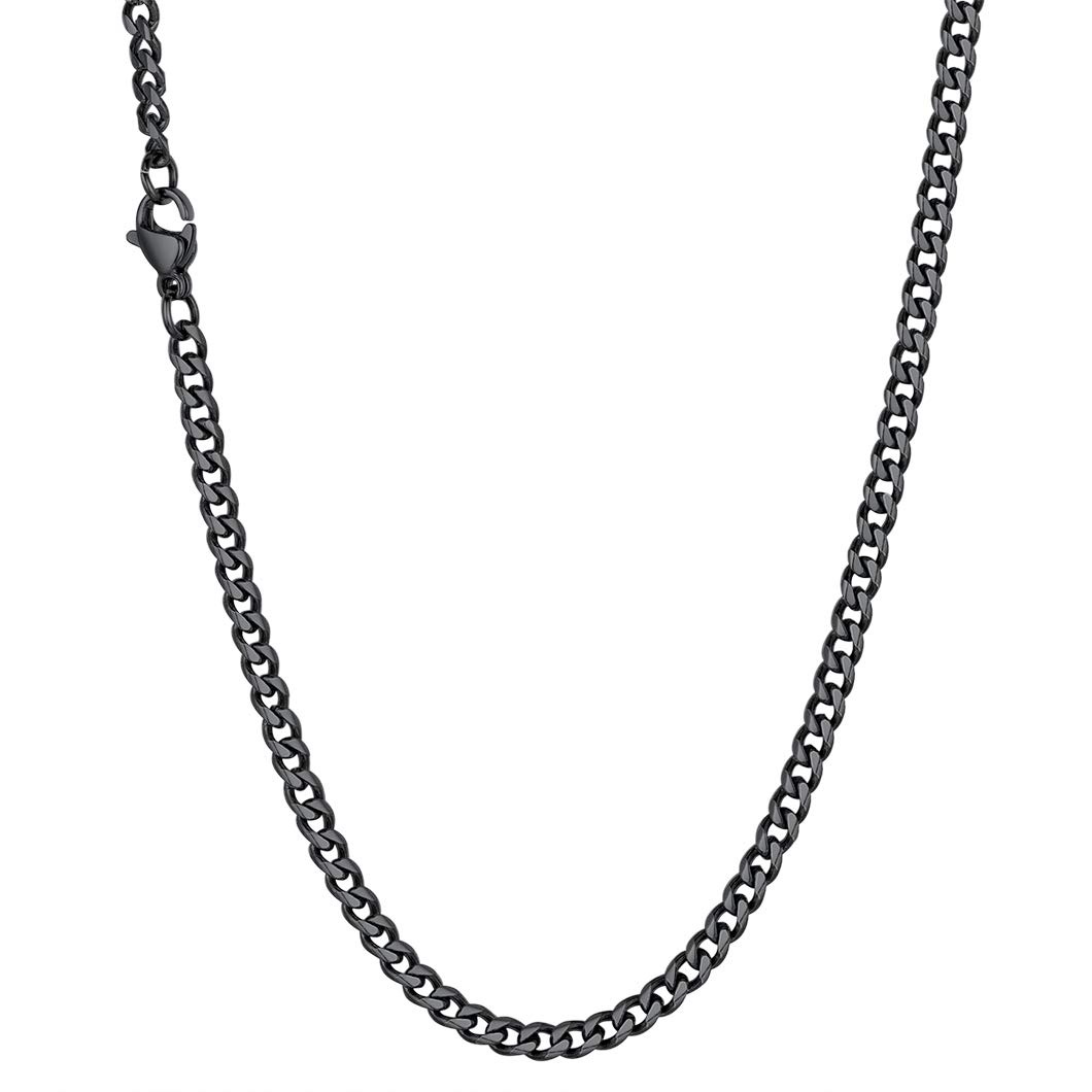 Richsteel3mm Collar Cuello de Cadenas Cubanas Hombres Mujeres Tono Plata/Oro/Negro, 46cm 50cm 55cm 61cm 66cm 71cm 76cm Largos, Incluye Caja de Regalo