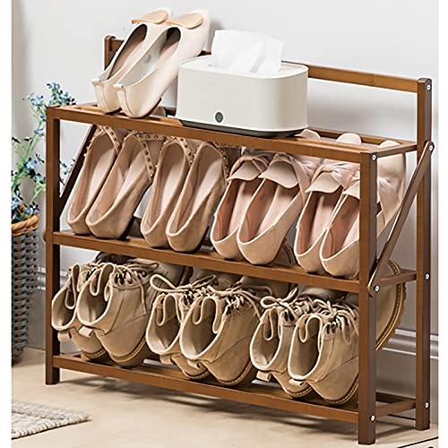 Estanteria para Zapatos Percha De Zapato Ultra Estrangulada De 17cm para Hogar Dormitorio Barro Estante De Almacenamiento De Zapatos De Bambú Soporte De Zapato Plegable(Size:68.5x17x57cm,Color:marrón) Cover