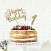 Belrew 2PCS Happy 1st Birthday Cake Topper, Happy Birthday Cake Topper with Number 1 Cake Topper, Happy First Birthday Party Decorations, Glittery Gold