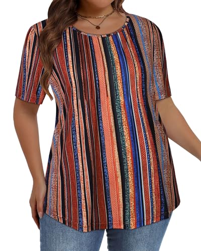 Image of Plus Size Tops for Women Pleated Summer Top Trendy Short Sleeve Shirts Casual Basic Tee Crew Neck Blouses 2026