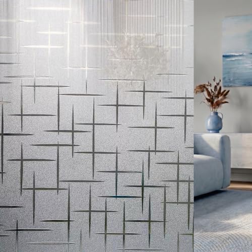 Image of Window Privacy Film 60 x 680 cm Blocks UV Static Cling No Glue Removable Heat Cotrol, Privacy Protection, Frosted Window Film for Glass Windows for Bathroom, Star