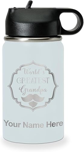 Miniatura 69 de LaserGram Botella de agua con tapa abatible de doble pared de 32 onzas con pajilla, grabado personalizado incluido (negro) Negro -,verde (camo