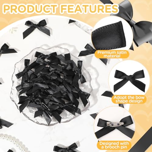 Image of 30PCS Black Ribbon Bow Charms for Junk Socks,1.37 Inch Mini Junk Socks Charms Brooch Pins for Shoes, Hats, Clothing Accessories, Y2K Coquette Brooch Pins for Women Teens