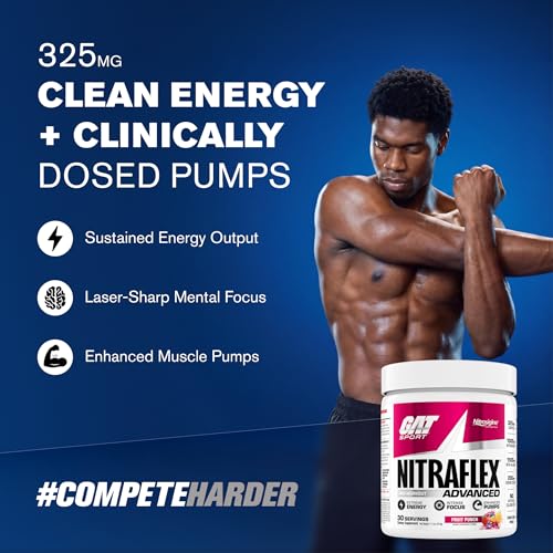 Image of GAT SPORT Nitraflex Advanced Pre-Workout Powder - Energy Drink Mix - Supports Healthy Blood Flow - Boosts Strength & Energy - Creatine-Free - 30 Servings - Fruit Punch