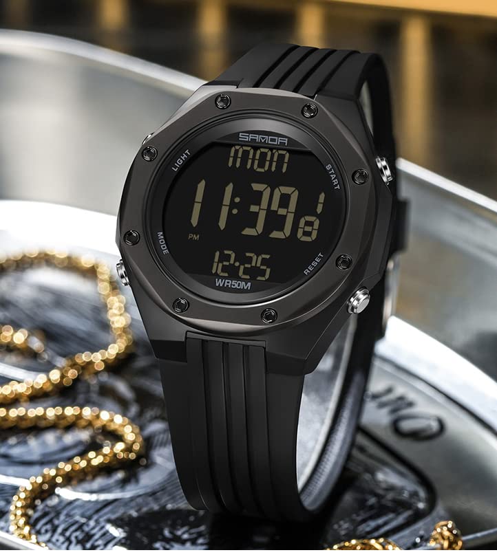 Gosasa New Sports Military Unisex Watches LED Electronic Digital Watch Calendar Stopwatch TPU Strap Week Display Quartz 50ATM Waterproof Wristwatch3