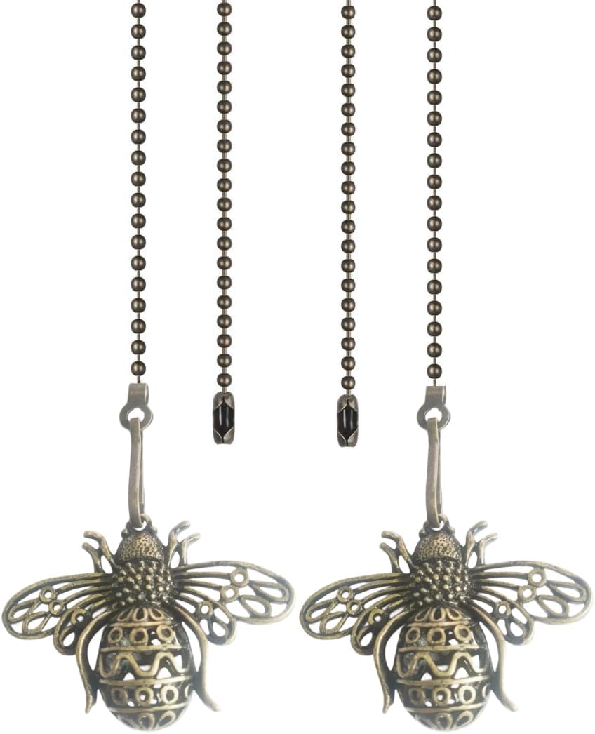 Vintage Queen Bee Charm Pendant Ceiling Fan Danglers Fan Pulls Chain Extender 12 inch with Ball Chain Connector 4Pcs