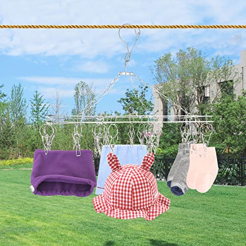YORKING 2PCS Sock Hangers for Washing Line Stainless Steel Sock Dryer with 20 Pegs Metal Windproof Drying Rack with Swivel Hook Square Laundry Hanger for Underwear Clothes Gloves Shoes Insoles - Image 2