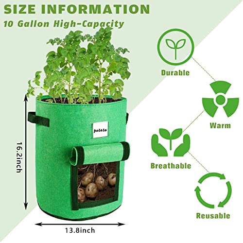 4 Pack 10 Gallon Potato Grow Bags With Flap, Thick Fabric Planting Bag, Garden Planter Pots With Durable Handles & Harvest Window For Tomato, Vegetable, Fruits, And Flower #TOP1