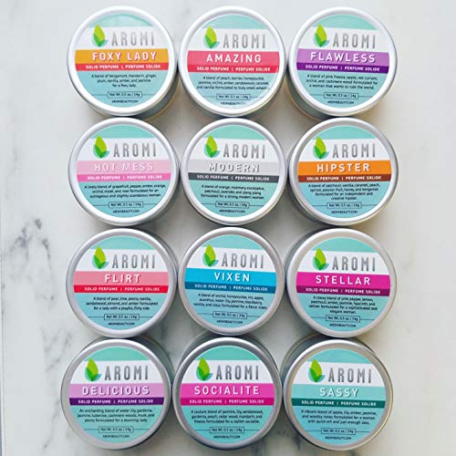 Aromi Solid Perfume | Fruity, Floral Fragrance, Women's Stocking Stuffer, Vegan & Cruelty-Free, Travel-Size, Women’s Gift, Vanilla, Caramel, Sandalwood, Mandarin, & Jasmine Scent | 0.5 Oz, (Amazing) #TOP7