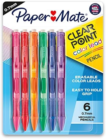 Paper Mate Clearpoint Mechanical Pencils, 0.7 mm Lead Pencil, Black Barrel, Refillable, 6 Pack