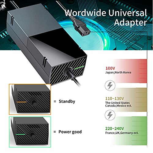Sumlink Xbox One Power Supply Brick, Ac Adapter Cable Replacement Kit For Xbox One Console Games, Auto Voltage 100-240V, Black #TOP2