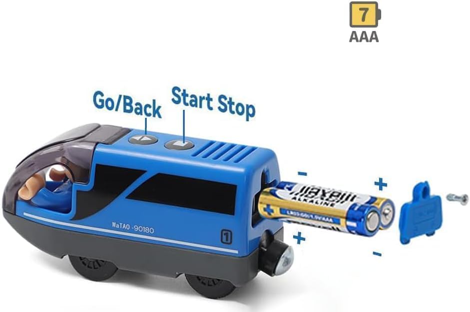 Miniatura 5 de TOPLIVING Tren motorizado para pista de madera, tren eléctrico con conexión magnética, trenes locomotoras a pilas para niños pequeños, compatible