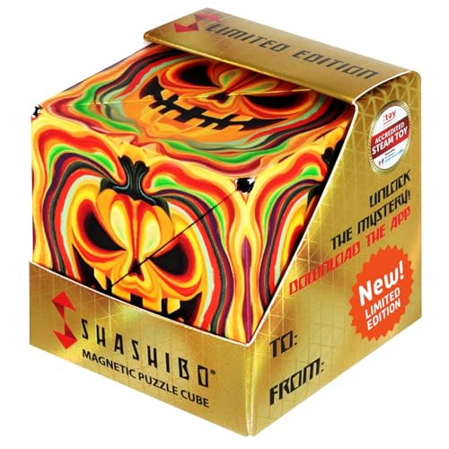 Image of Shashibo Seasonal Halloween - Shape Shifting Box - Award-Winning, Patented Magnetic Puzzle Cube w / 36 Rare Earth Magnets - Fidget Transforms Into Over 100+ Shapes (Ghastly Jack)