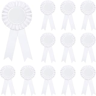 12 Pieces Blank Award Ribbon Prize 1st Place Rosette Medal Winner Victory Recognition Participation Ribbon for Competition Sport Event School Contest(White)